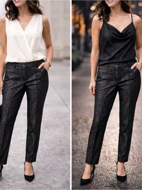 Chico’s So Slimming 360 Brigitte Slim Leg Pants Size 2 Black Textured NWT
